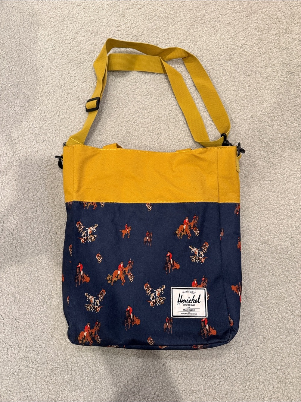 Herschel Supply Company Yellow and Navy Horse Print Crossbody Tote